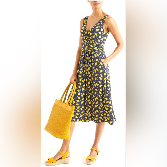 Boden Dresses & Skirts - Boden Effie Jersey Dress Navy Lemon Size 10 NWT